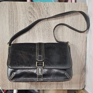 Rare Vintage Fossil 1954 Black Leather Shoulder Bag
